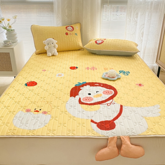 91家纺网 家纺一手货源 找家纺 沐慕 2022新款工艺款大版乳胶凉席 柿柿好鸭-黄