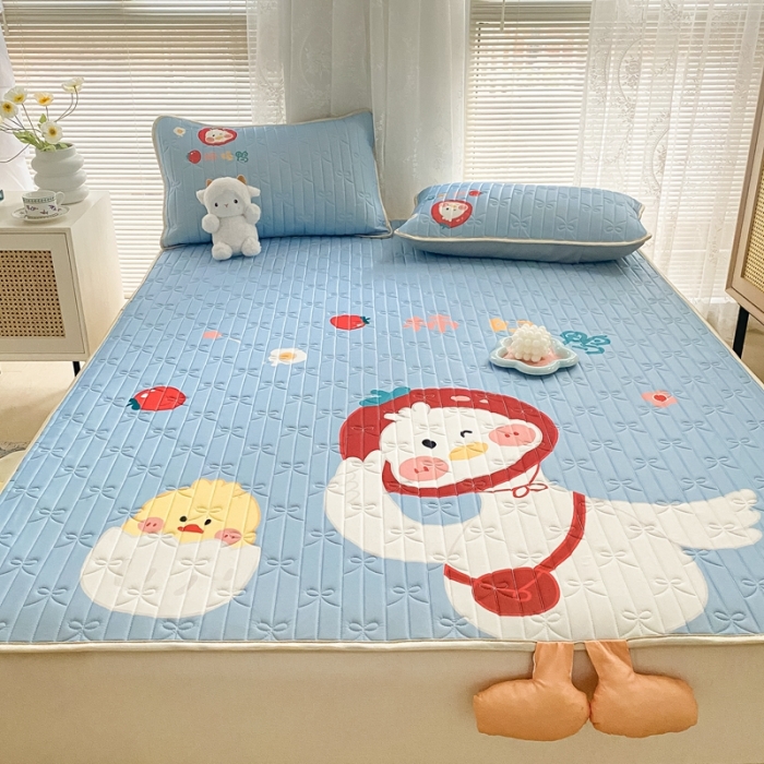 91家纺网 家纺一手货源 找家纺 沐慕 2022新款工艺款大版乳胶凉席 柿柿好鸭-蓝