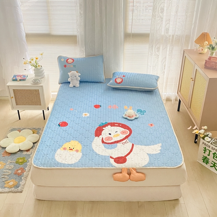 91家纺网 家纺一手货源 找家纺 沐慕 2022新款工艺款大版乳胶凉席 柿柿好鸭-蓝