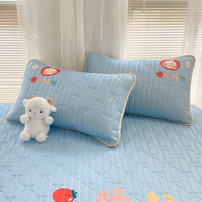 91家纺网 家纺一手货源 找家纺 沐慕 2022新款工艺款大版乳胶凉席 柿柿好鸭-蓝