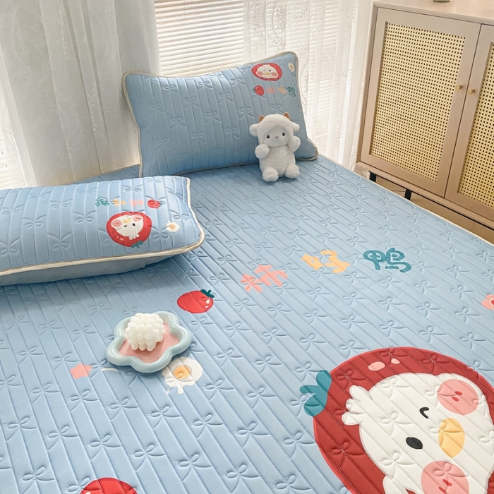 91家纺网 家纺一手货源 找家纺 沐慕 2022新款工艺款大版乳胶凉席 柿柿好鸭-蓝