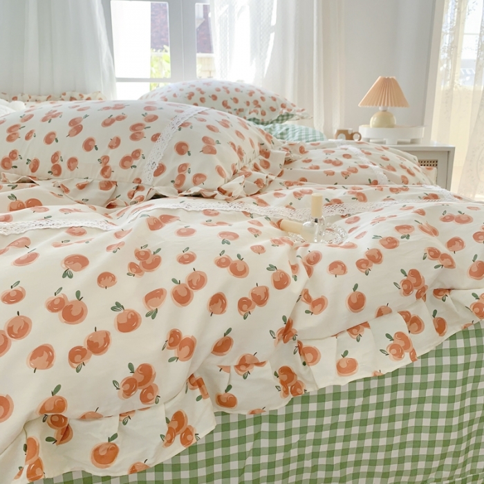 91家纺网 家纺一手货源 找家纺 眠屿 2022新款全棉小碎花法式花边四件套 硕果