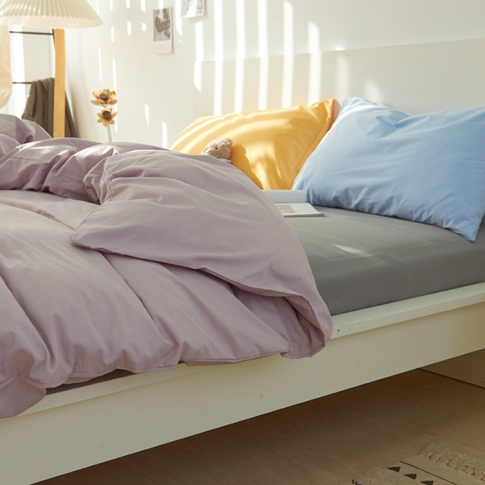 91家纺网 家纺一手货源 找家纺 潮邦 2025春夏纯色混拼全棉四件套 丁香紫