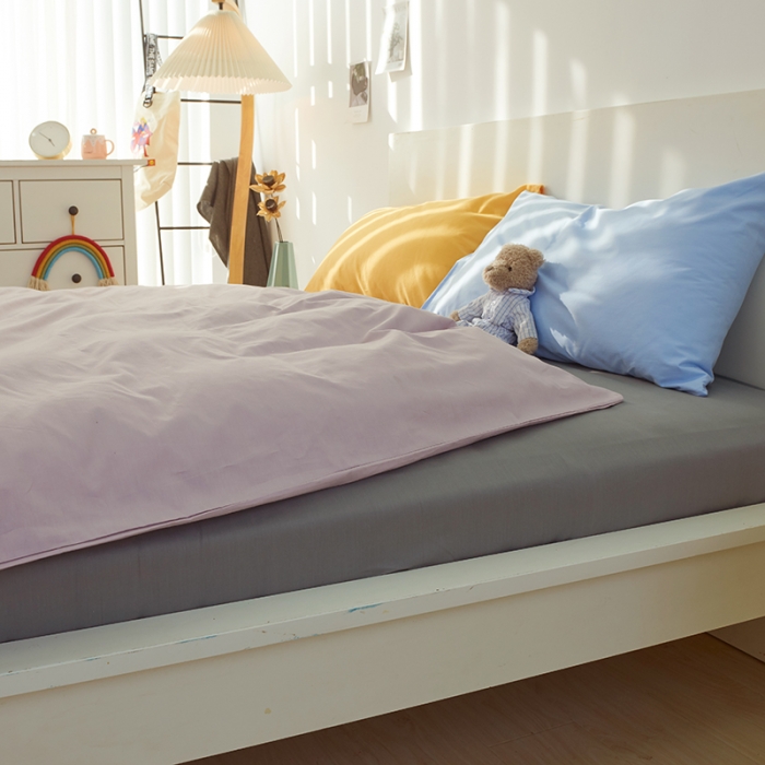 91家纺网 家纺一手货源 找家纺 潮邦 2025春夏纯色混拼全棉四件套 丁香紫