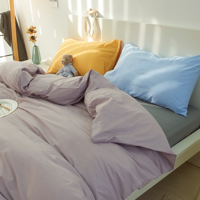 91家纺网 家纺一手货源 找家纺 潮邦 2025春夏纯色混拼全棉四件套 丁香紫