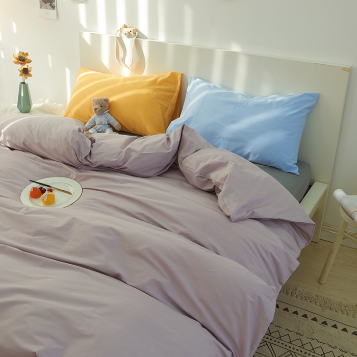 91家纺网 家纺一手货源 找家纺 潮邦 2025春夏纯色混拼全棉四件套 丁香紫