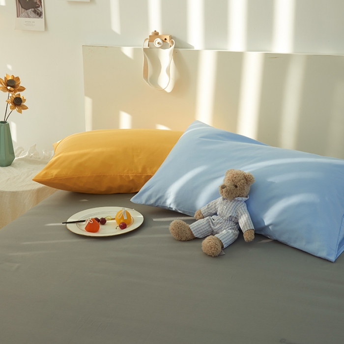 91家纺网 家纺一手货源 找家纺 潮邦 2025春夏纯色混拼全棉四件套 丁香紫