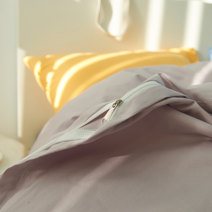 91家纺网 家纺一手货源 找家纺 潮邦 2025春夏纯色混拼全棉四件套 丁香紫