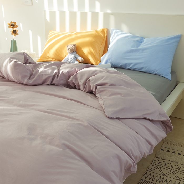 91家纺网 家纺一手货源 找家纺 潮邦 2025春夏纯色混拼全棉四件套 丁香紫