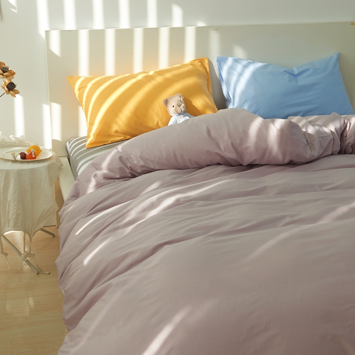 91家纺网 家纺一手货源 找家纺 潮邦 2025春夏纯色混拼全棉四件套 丁香紫