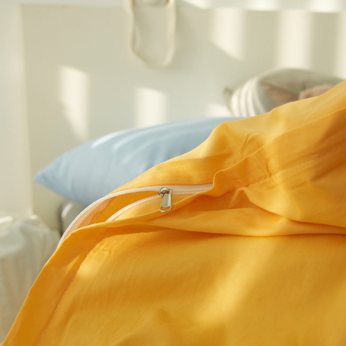 91家纺网 家纺一手货源 找家纺 潮邦 2025春夏纯色混拼全棉四件套 柠檬黄