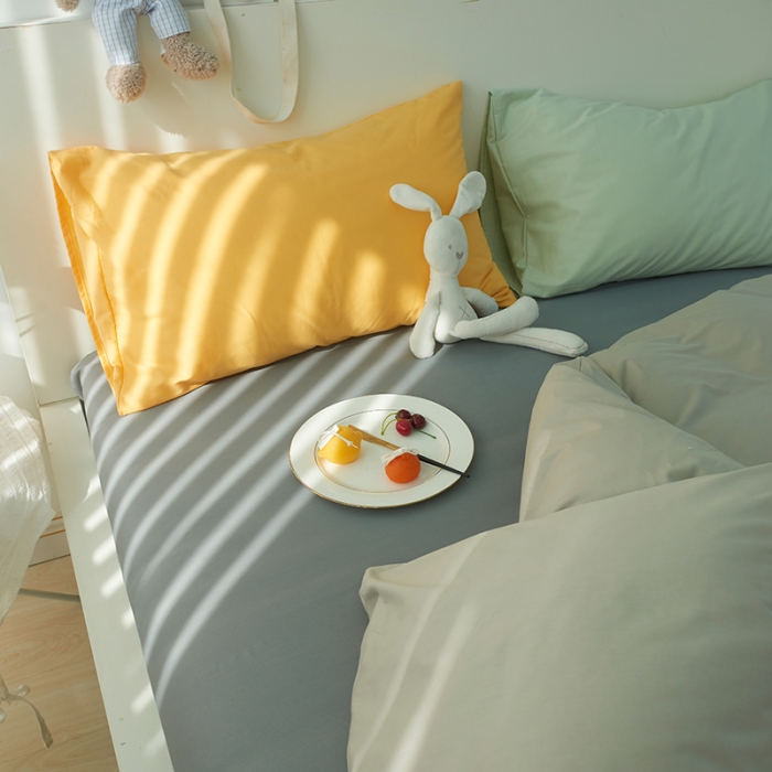 91家纺网 家纺一手货源 找家纺 潮邦 2025春夏纯色混拼全棉四件套 绅士灰