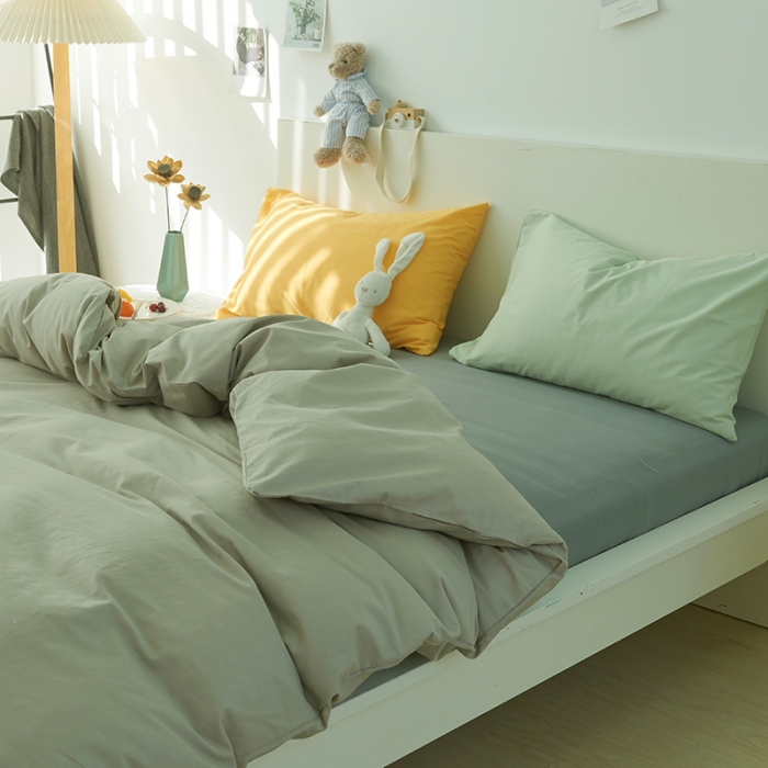 91家纺网 家纺一手货源 找家纺 潮邦 2025春夏纯色混拼全棉四件套 绅士灰