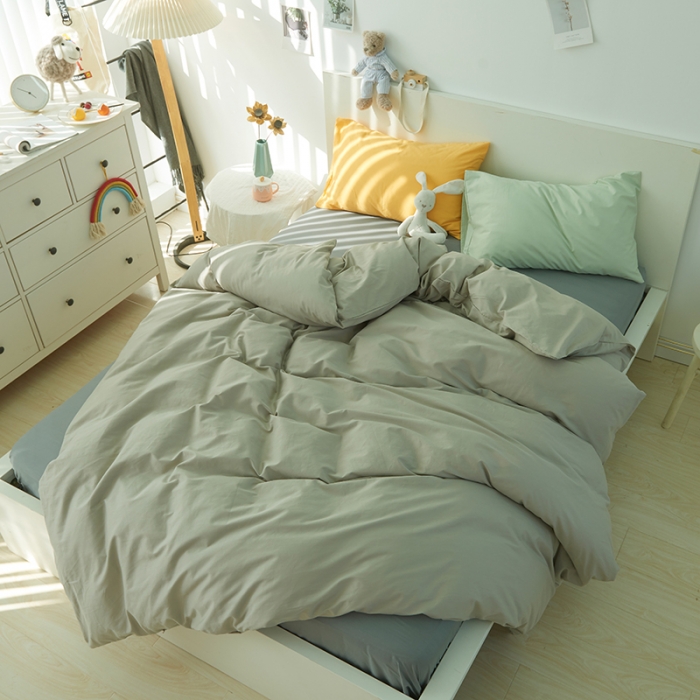 91家纺网 家纺一手货源 找家纺 潮邦 2025春夏纯色混拼全棉四件套 绅士灰