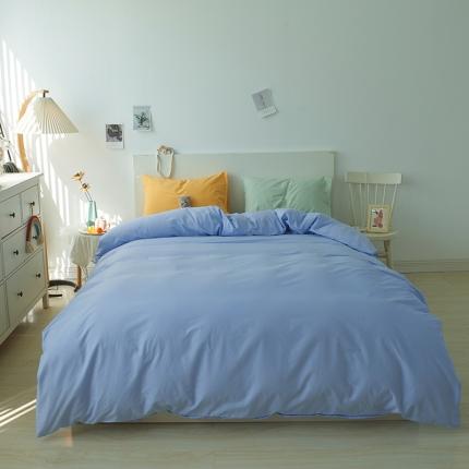 潮邦 2025春夏纯色混拼全棉四件套 天空蓝