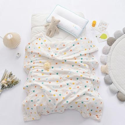 91家纺网 家纺一手货源 找家纺 欣品希 2022新款全棉双层泡泡纱儿童夏被五彩爱心