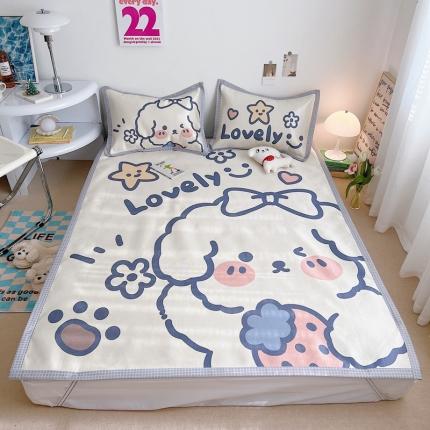 91家纺网 家纺一手货源 找家纺 川悦生活 2022新款宽边冰丝席实拍 草莓小狗