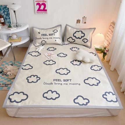 91家纺网 家纺一手货源 找家纺 川悦生活 2022新款宽边冰丝席实拍 简约云朵