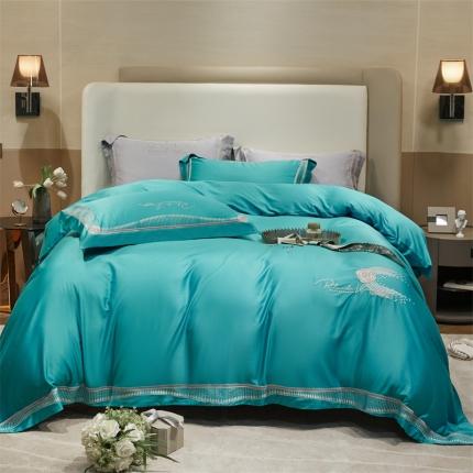 91家纺网 家纺一手货源 找家纺 2023名品优仓春夏直播爆款天丝棉四件套 慕尚-蓝绿