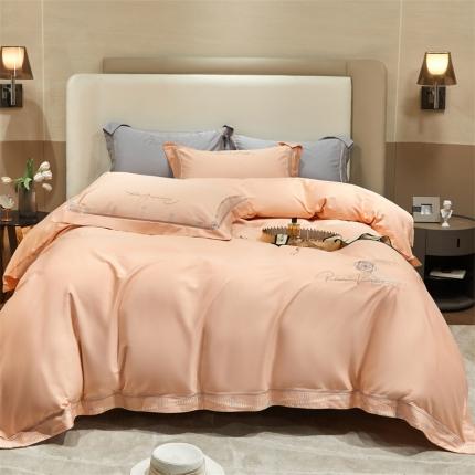 91家纺网 家纺一手货源 找家纺 2023名品优仓春夏直播爆款天丝棉四件套 慕尚-浅桔