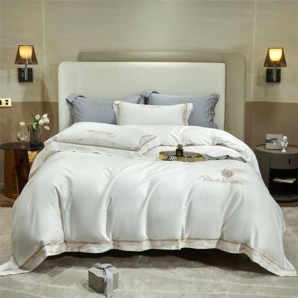 91家纺网 家纺一手货源 找家纺 2023名品优仓春夏直播爆款天丝棉四件套 慕尚-珍珠白