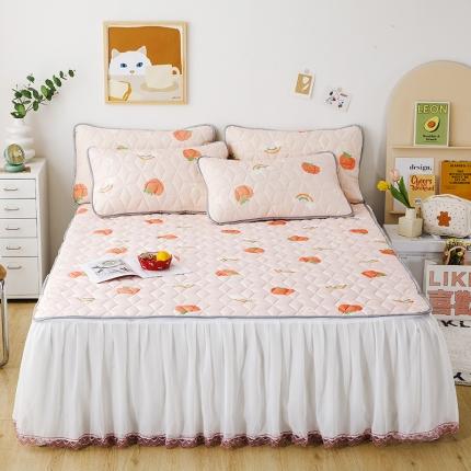 纽缦家纺 2022新款卡通菱形格床单床裙系列 彩虹桃