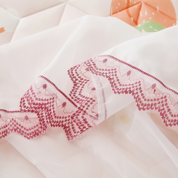 91家纺网 家纺一手货源 找家纺 纽缦家纺 2022新款卡通菱形格床单床裙系列 彩虹桃