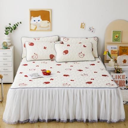 纽缦家纺 2022新款卡通菱形格床单床裙系列 草莓熊