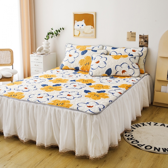 91家纺网 家纺一手货源 找家纺 纽缦家纺 2022新款卡通菱形格床单床裙系列 初夏