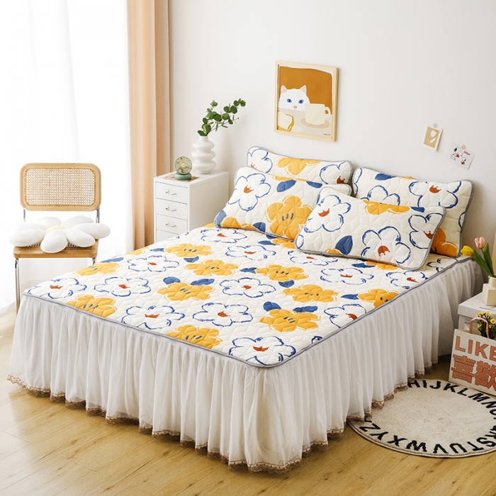 91家纺网 家纺一手货源 找家纺 纽缦家纺 2022新款卡通菱形格床单床裙系列 初夏