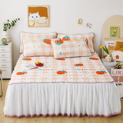 纽缦家纺 2022新款卡通菱形格床单床裙系列 大草莓