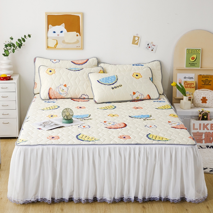 91家纺网 家纺一手货源 找家纺 纽缦家纺 2022新款卡通菱形格床单床裙系列 大西瓜