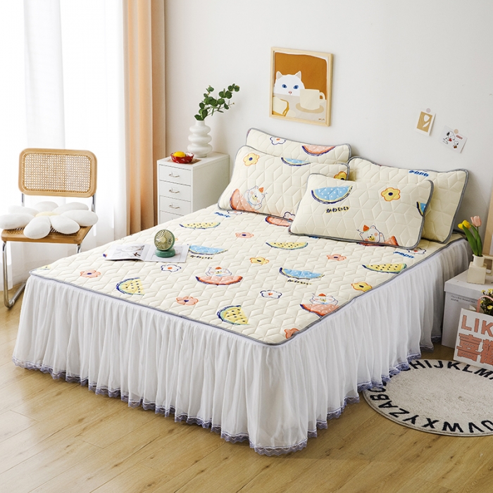 91家纺网 家纺一手货源 找家纺 纽缦家纺 2022新款卡通菱形格床单床裙系列 大西瓜