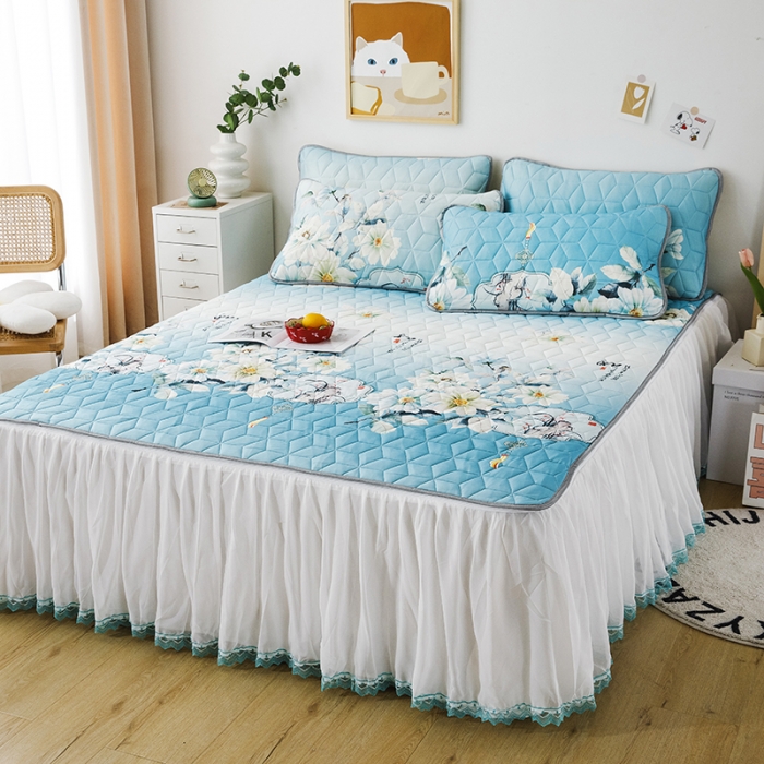 91家纺网 家纺一手货源 找家纺 纽缦家纺 2022新款卡通菱形格床单床裙系列 芬芳