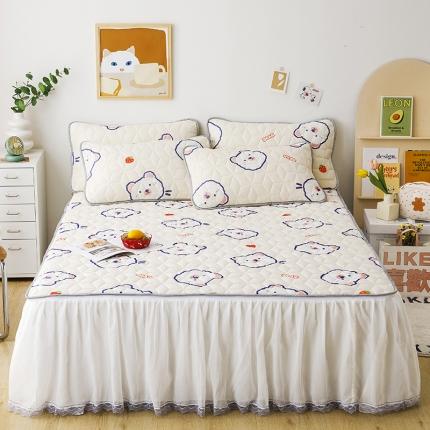 纽缦家纺 2022新款卡通菱形格床单床裙系列 快乐小熊