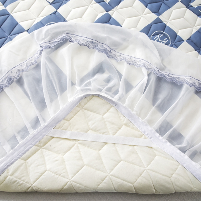 91家纺网 家纺一手货源 找家纺 纽缦家纺 2022新款卡通菱形格床单床裙系列 棋盘格蓝