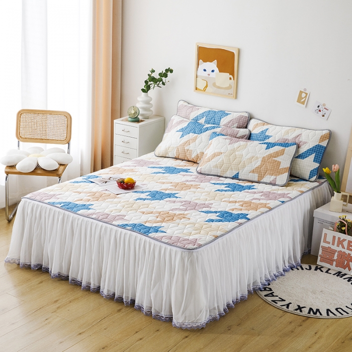 91家纺网 家纺一手货源 找家纺 纽缦家纺 2022新款卡通菱形格床单床裙系列 千鸟格