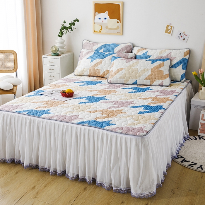 91家纺网 家纺一手货源 找家纺 纽缦家纺 2022新款卡通菱形格床单床裙系列 千鸟格