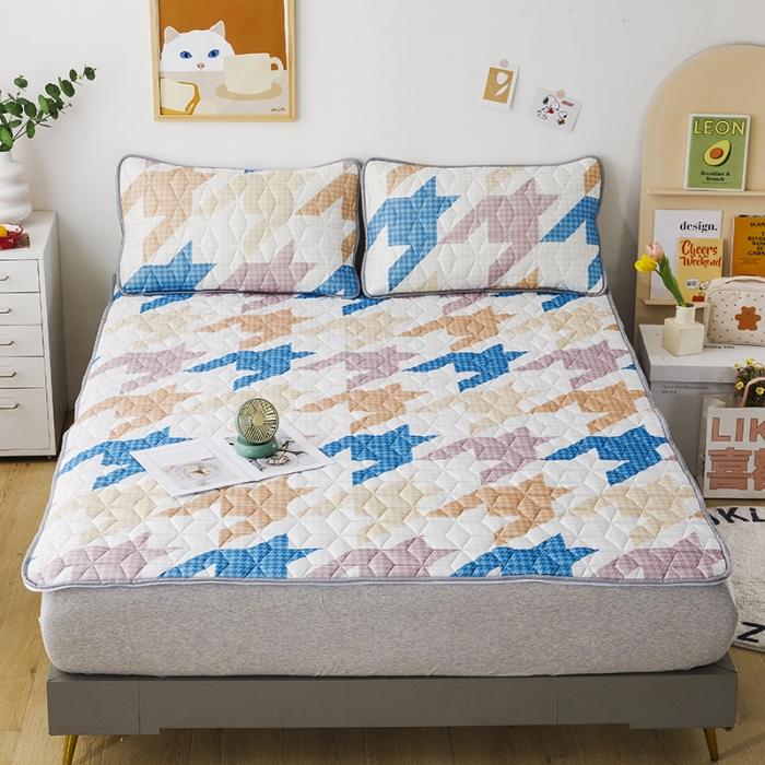 91家纺网 家纺一手货源 找家纺 纽缦家纺 2022新款卡通菱形格床单床裙系列 千鸟格