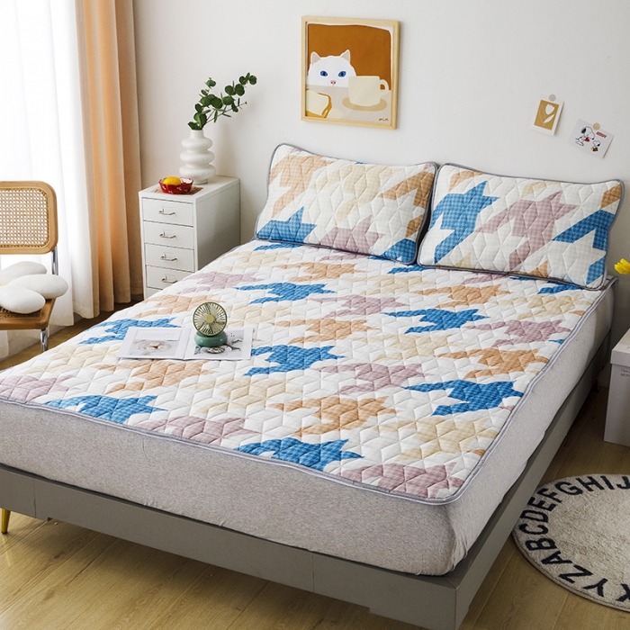 91家纺网 家纺一手货源 找家纺 纽缦家纺 2022新款卡通菱形格床单床裙系列 千鸟格