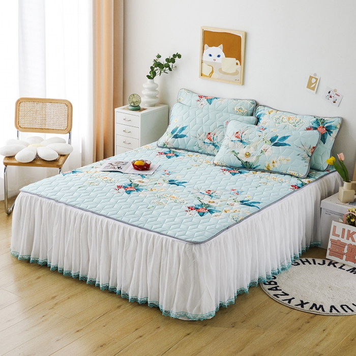 91家纺网 家纺一手货源 找家纺 纽缦家纺 2022新款卡通菱形格床单床裙系列 如梦