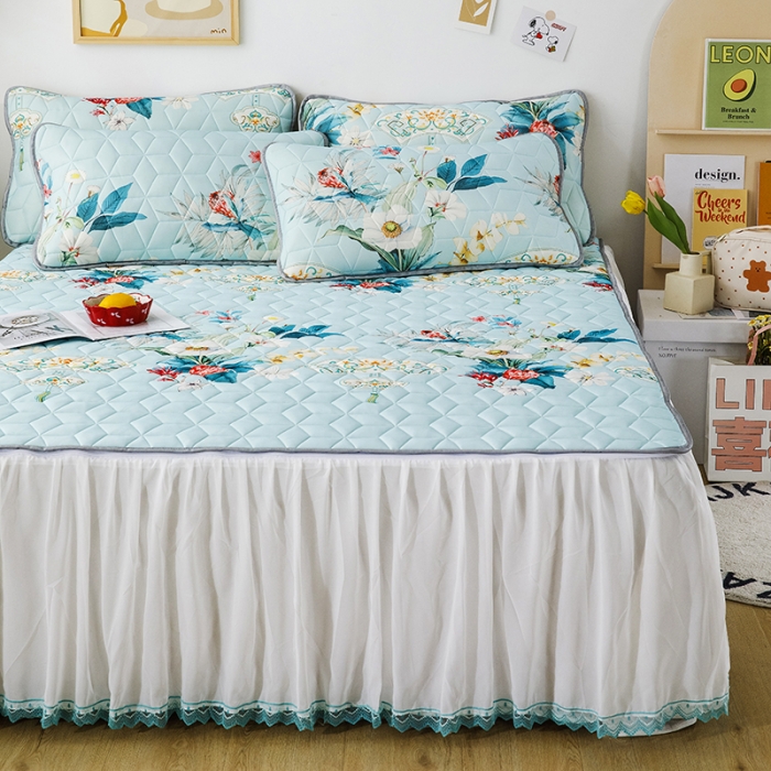 91家纺网 家纺一手货源 找家纺 纽缦家纺 2022新款卡通菱形格床单床裙系列 如梦