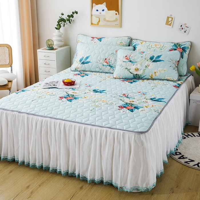 91家纺网 家纺一手货源 找家纺 纽缦家纺 2022新款卡通菱形格床单床裙系列 如梦