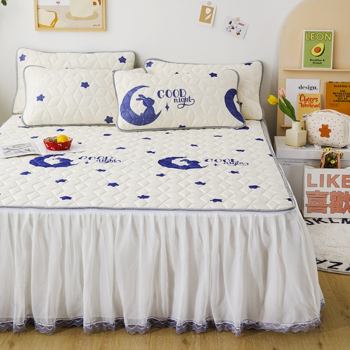 91家纺网 家纺一手货源 找家纺 纽缦家纺 2022新款卡通菱形格床单床裙系列 兔小月