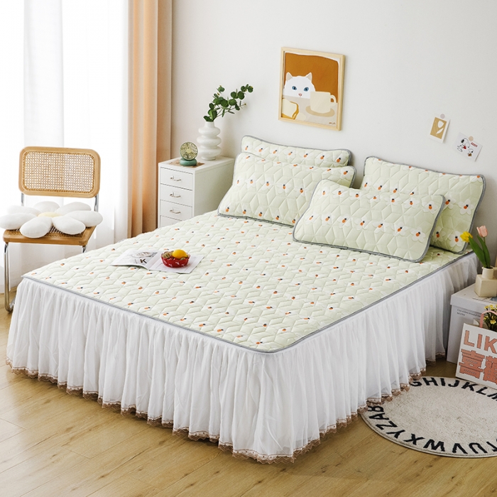 91家纺网 家纺一手货源 找家纺 纽缦家纺 2022新款卡通菱形格床单床裙系列 小菠萝