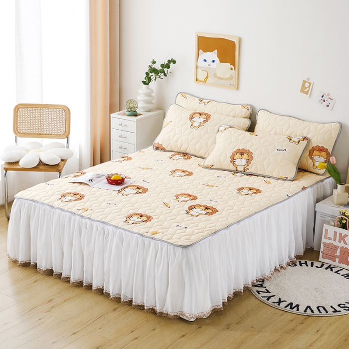 91家纺网 家纺一手货源 找家纺 纽缦家纺 2022新款卡通菱形格床单床裙系列 小伙伴