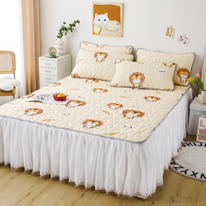 91家纺网 家纺一手货源 找家纺 纽缦家纺 2022新款卡通菱形格床单床裙系列 小伙伴