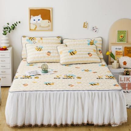 纽缦家纺 2022新款卡通菱形格床单床裙系列 小蜜蜂