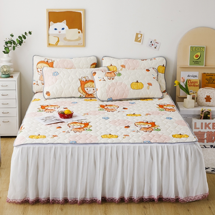 91家纺网 家纺一手货源 找家纺 纽缦家纺 2022新款卡通菱形格床单床裙系列 小女孩