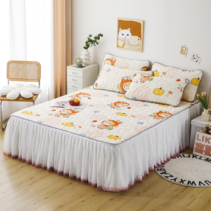 91家纺网 家纺一手货源 找家纺 纽缦家纺 2022新款卡通菱形格床单床裙系列 小女孩